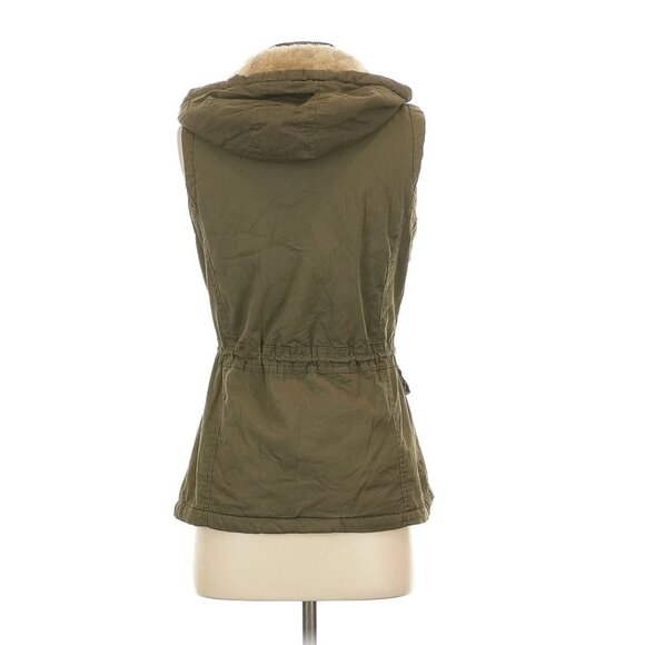 Olive Green Utility Fleece-Lined Vest w/ Removable Hood - Picture 3 of 8